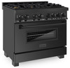 ZLINE 5-Piece Appliance Package - 36-Inch Dual Fuel Range, Refrigerator, Convertible Wall Mount Hood, Microwave Oven, and 3-Rack Dishwasher in Black Stainless Steel