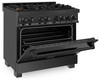 ZLINE 5-Piece Appliance Package - 36-Inch Dual Fuel Range, Refrigerator with Water Dispenser, Convertible Wall Mount Hood, Microwave Drawer, and 3-Rack Dishwasher in Black Stainless Steel