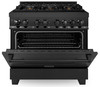 ZLINE 5-Piece Appliance Package - 36-Inch Dual Fuel Range, Refrigerator with Water Dispenser, Convertible Wall Mount Hood, Microwave Drawer, and 3-Rack Dishwasher in Black Stainless Steel