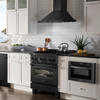 ZLINE 5-Piece Appliance Package - 36-Inch Dual Fuel Range, Refrigerator with Water Dispenser, Convertible Wall Mount Hood, Microwave Drawer, and 3-Rack Dishwasher in Black Stainless Steel