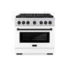 ZLINE Autograph Edition 36-Inch 5.2 cu. ft. Paramount Dual Fuel Range with 6 Burner DuoPro™ Cooktop and Electric Convection Oven with White Matte Door and Matte Black Accents (PSDRZ-WM-36-MB)