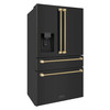 ZLINE Autograph 36-Inch Counter-Depth Fridge w/ Water Dispenser in Black Stainless Steel & Bronze Helix Handles (RFMZ-W36-BS-KCB)