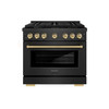 ZLINE Autograph 36-Inch 5.2 Cu. Ft. Paramount Dual Fuel Range with 6 Burner Gas Cooktop in Black Satin with Champagne Accents (SDRBSZ-36-CB)
