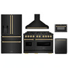 ZLINE 5-Piece Appliance Package - 48-Inch Dual Fuel Range, Hood, Refrigerator with Water Dispenser, Dishwasher, and Microwave Drawer in Black Stainless Steel with Champagne Bronze Accents
