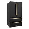 ZLINE Autograph Edition 4-Piece Appliance Package - 48-Inch Dual Fuel Range, Refrigerator, Wall Mounted Range Hood, & 24-Inch Tall Tub Dishwasher in Black Stainless Steel with Gold Trim (4AKPR-RABRHDWV48-G)