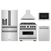 ZLINE 5-Piece Appliance Package - 36-Inch Dual Fuel Range, Hood, Refrigerator with Water Dispenser, Dishwasher, and Microwave Drawer in Stainless Steel with Matte Black Accents