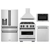 ZLINE 5-Piece Appliance Package - 30-Inch Dual Fuel Range, Hood, Refrigerator with Water Dispenser, Dishwasher, and Microwave Drawer in Stainless Steel with Matte Black Accents