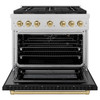 ZLINE Autograph Edition 36-Inch 5.2 cu. ft. Paramount Gas Range with 6 Burner DuoPro™ Cooktop and Convection Gas Oven in Satin Stainless Steel with Black Matte Door and Champagne Bronze Accents (PSGRSZ-BLM36-CB)