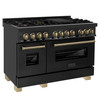 ZLINE Autograph Edition 3-Piece Appliance Package - 48-Inch Dual Fuel Range, Wall Mounted Range Hood, & 24-Inch Tall Tub Dishwasher in Black Stainless Steel with Champagne Bronze Trim (3AKP-RABRHDWV48-CB)