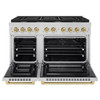 ZLINE Autograph Edition 4-Piece Appliance Package - 48-Inch Gas Range, Refrigerator with Water Dispenser, Wall Mounted Range Hood, & 24-Inch Tall Tub Dishwasher in Stainless Steel with Champagne Bronze Trim (4KAPR-SGRRHDWM48-CB)