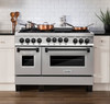 ZLINE Autograph Edition 4-Piece Appliance Package - 48-Inch Gas Range, Refrigerator, Wall Mounted Range Hood, & 24-Inch Tall Tub Dishwasher in Stainless Steel with Matte Black Trim (4AKPR-SGRRHDWM48-MB)