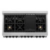 ZLINE Autograph Edition 4-Piece Appliance Package - 48-Inch Gas Range, Refrigerator, Wall Mounted Range Hood, & 24-Inch Tall Tub Dishwasher in Stainless Steel with Matte Black Trim (4AKPR-SGRRHDWM48-MB)