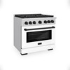 ZLINE Autograph Edition 2-Piece Appliance Package - 36-Inch Gas Range & Wall Mounted Range Hood in Stainless Steel and White Door with Matte Black Trim (2AKP-SGRWMRH36-MB)