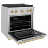 ZLINE Autograph Edition 2-Piece Appliance Package - 30-Inch Gas Range & Wall Mounted Range Hood in Stainless Steel with Champagne Bronze Trim (2AKP-SGRRH30-CB)