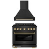 ZLINE Autograph Edition 2-Piece Appliance Package - 36-Inch Gas Range & Wall Mounted Range Hood in Black Stainless Steel with Gold Trim (2AKP-SGRBRH36-G)