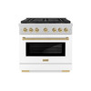 ZLINE Autograph Edition 36-Inch 5.2 cu. ft. Paramount Gas Range with 6 Burner DuoPro™ Cooktop and Convection Gas Oven in Satin Stainless Steel with White Matte Door and Champagne Bronze Accents (PSGRSZ-WM-36-CB)