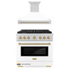 ZLINE Autograph Edition 2-Piece Appliance Package - 36-Inch Gas Range & Wall Mounted Range Hood in Stainless Steel and White Door with Champagne Bronze Trim (2AKP-SGRWMRH36-CB)
