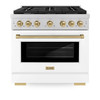 ZLINE Autograph Edition 2-Piece Appliance Package - 36-Inch Gas Range & Wall Mounted Range Hood in Stainless Steel and White Door with Champagne Bronze Trim (2AKP-SGRWMRH36-CB)