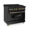 ZLINE Autograph Edition Package - 36-Inch Dual Fuel Range and Range Hood in Black Stainless Steel with Champagne Bronze Trim (2AKP-RABRH36-CB)