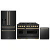 ZLINE 3-Piece Appliance Package - 48-Inch Gas Range, Refrigerator with Water Dispenser, and Dishwasher in Black Stainless Steel with Gold Accents