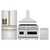 ZLINE 4-Piece Appliance Package - 48-Inch Dual Fuel Range, Hood, Refrigerator with Water Dispenser, and Dishwasher in Stainless Steel with Champagne Bronze Accents