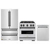 ZLINE 3-Piece Appliance Package - 30-Inch Dual Fuel Range, Refrigerator, and Dishwasher in Stainless Steel with Matte Black Accents