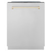 ZLINE 4-Piece Appliance Package - 30-Inch Gas Range, Hood, Refrigerator with Water Dispenser, and Dishwasher in Stainless Steel with Gold Accents