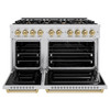 ZLINE 3-Piece Appliance Package - 48-Inch Dual Fuel Range, Refrigerator, and Dishwasher in Stainless Steel with Champagne Bronze Accents