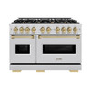 ZLINE 3-Piece Appliance Package - 48-Inch Dual Fuel Range, Refrigerator, and Dishwasher in Stainless Steel with Champagne Bronze Accents