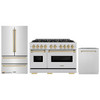 ZLINE 3-Piece Appliance Package - 48-Inch Dual Fuel Range, Refrigerator, and Dishwasher in Stainless Steel with Champagne Bronze Accents