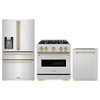ZLINE 3-Piece Appliance Package - 30-Inch Gas Range, Refrigerator with Water Dispenser, and Dishwasher in Stainless Steel with Champagne Bronze Accents
