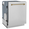 ZLINE 3-Piece Appliance Package - 30-Inch Gas Range, Refrigerator with Water Dispenser, and Dishwasher in Stainless Steel with Champagne Bronze Accents