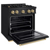 ZLINE 3-Piece Appliance Package - 30-Inch Gas Range, Refrigerator with Water Dispenser, and Dishwasher in Black Stainless Steel with Champagne Bronze Accents