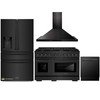 ZLINE 4-Piece Appliance Package - 48-Inch Gas Range, Refrigerator with Water Dispenser, Convertible Wall Mount Hood, and 3-Rack Dishwasher in Black Stainless Steel (4KPRW-SGRBRH48-DWV)