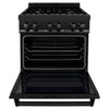 ZLINE 3-Piece Appliance Package - 30-Inch Dual Fuel Range with Brass Burners, 24-Inch Microwave Oven & Convertible Wall Mount Hood in Black Stainless Steel (3KP-RABRHMWO-30)