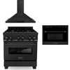ZLINE 3-Piece Appliance Package - 30-Inch Dual Fuel Range with Brass Burners, 24-Inch Microwave Oven & Convertible Wall Mount Hood in Black Stainless Steel (3KP-RABRHMWO-30)