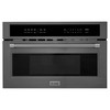ZLINE 4-Piece Appliance Package - 48-Inch Rangetop with Brass Burners, Refrigerator, 30-Inch Electric Wall Oven, and 30-Inch Microwave Oven in Black Stainless Steel (4KPR-RTB48-MWAWS)