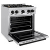 ZLINE 3-Piece Appliance Package - 30-Inch Gas Range, Refrigerator, and Dishwasher in Stainless Steel with Matte Black Accents