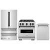 ZLINE 3-Piece Appliance Package - 30-Inch Gas Range, Refrigerator, and Dishwasher in Stainless Steel with Matte Black Accents