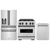 ZLINE 3-Piece Appliance Package - 30-Inch Gas Range, Refrigerator with Water Dispenser, and Dishwasher in Stainless Steel with Matte Black Accents