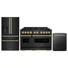 ZLINE 3-Piece Appliance Package - 48-Inch Dual Fuel Range, Refrigerator with Water Dispenser, and Dishwasher in Black Stainless Steel with Gold Accents