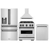ZLINE 4-Piece Appliance Package - 30-Inch Gas Range, Hood, Refrigerator with Water Dispenser, and Dishwasher in Stainless Steel with Matte Black Accents