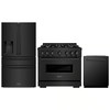 ZLINE 3-Piece Appliance Package - 36-Inch Gas Range, Refrigerator with Water Dispenser, and Dishwasher in Black Stainless Steel