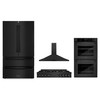 ZLINE 4-Piece Appliance Package - 48-Inch Rangetop with Brass Burners, Refrigerator, 30-Inch Electric Double Wall Oven, and Convertible Wall Mount Hood in Black Stainless Steel (4KPR-RTBRH48-AWD)