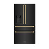 ZLINE 4-Piece Appliance Package - 48-Inch Gas Range, Hood, Refrigerator with Water Dispenser, and Dishwasher in Black Stainless Steel with Champagne Bronze Accents