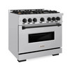 ZLINE 3-Piece Appliance Package - 36-Inch Gas Range, Refrigerator, and Dishwasher in Stainless Steel with Matte Black Accents