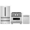ZLINE 3-Piece Appliance Package - 36-Inch Gas Range, Refrigerator, and Dishwasher in Stainless Steel with Matte Black Accents