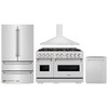 ZLINE 4-Piece Appliance Package - 48-Inch Dual Fuel Range, Hood, Refrigerator, and Dishwasher in Stainless Steel