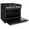 ZLINE 4-Piece Appliance Package - 36-Inch Dual Fuel Range, Hood, Refrigerator, and Dishwasher in Black Stainless Steel with Gold Accents