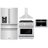 ZLINE 4-Piece Appliance Package - 30-Inch Gas Range, Refrigerator with Water Dispenser, Convertible Wall Mount Hood, and Microwave Drawer in Stainless Steel (4KPRW-SGRRH30-MWD)
